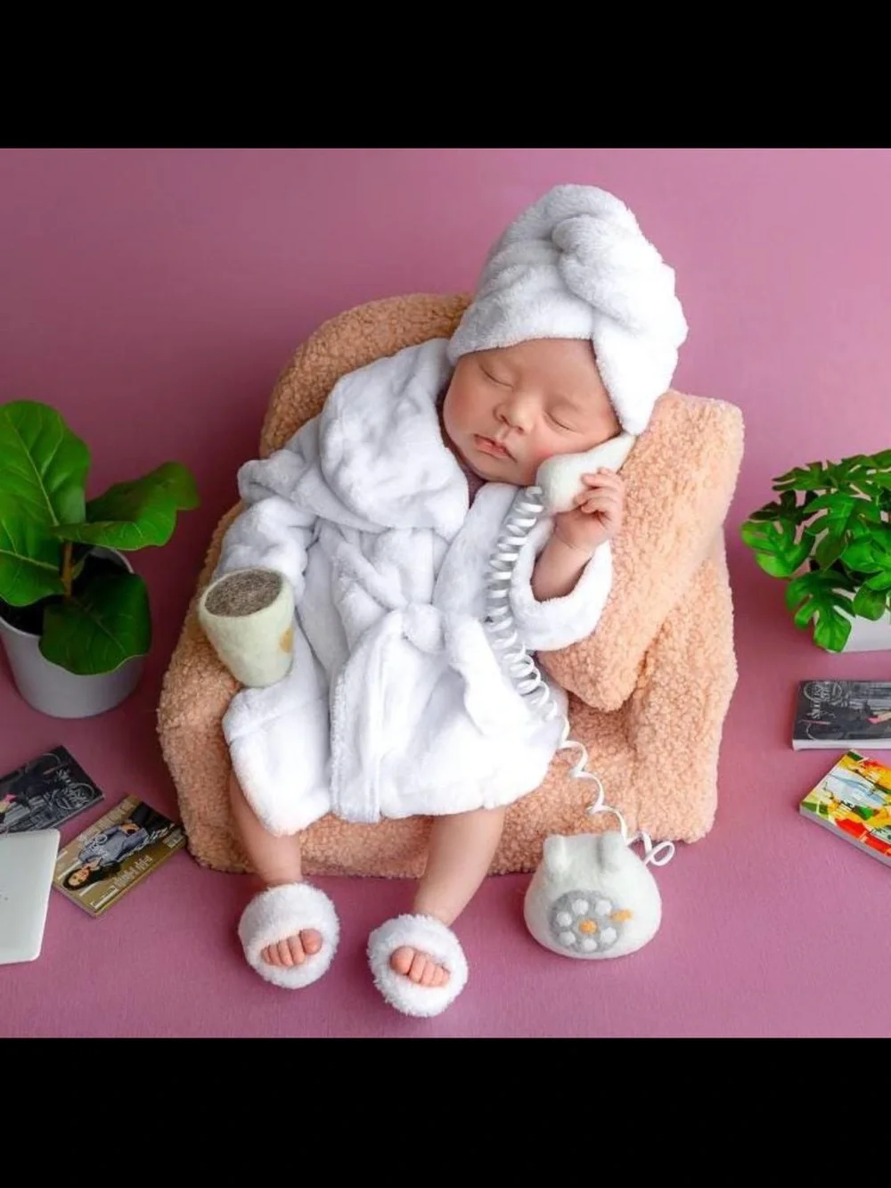 Newborn Plush Robe with Head Piece & Slippers